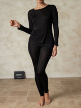 [Zwart] SilkSilky-NL Lange Mouw Ronde Hals Dames Lange Onderkleding 003