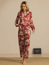 [Wijnrode Draak] SilkSilky-NL Lange Mouw Notchkraag Dames Pyjama Set 007