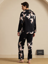 [Zwart] SilkSilky-NL Long Sleeve Notch Collar Heren Pyjama Set 002