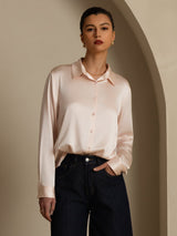 [Lichtroze] SilkSilky-NL Long Sleeve Lapel Collar Dames Blouse 007