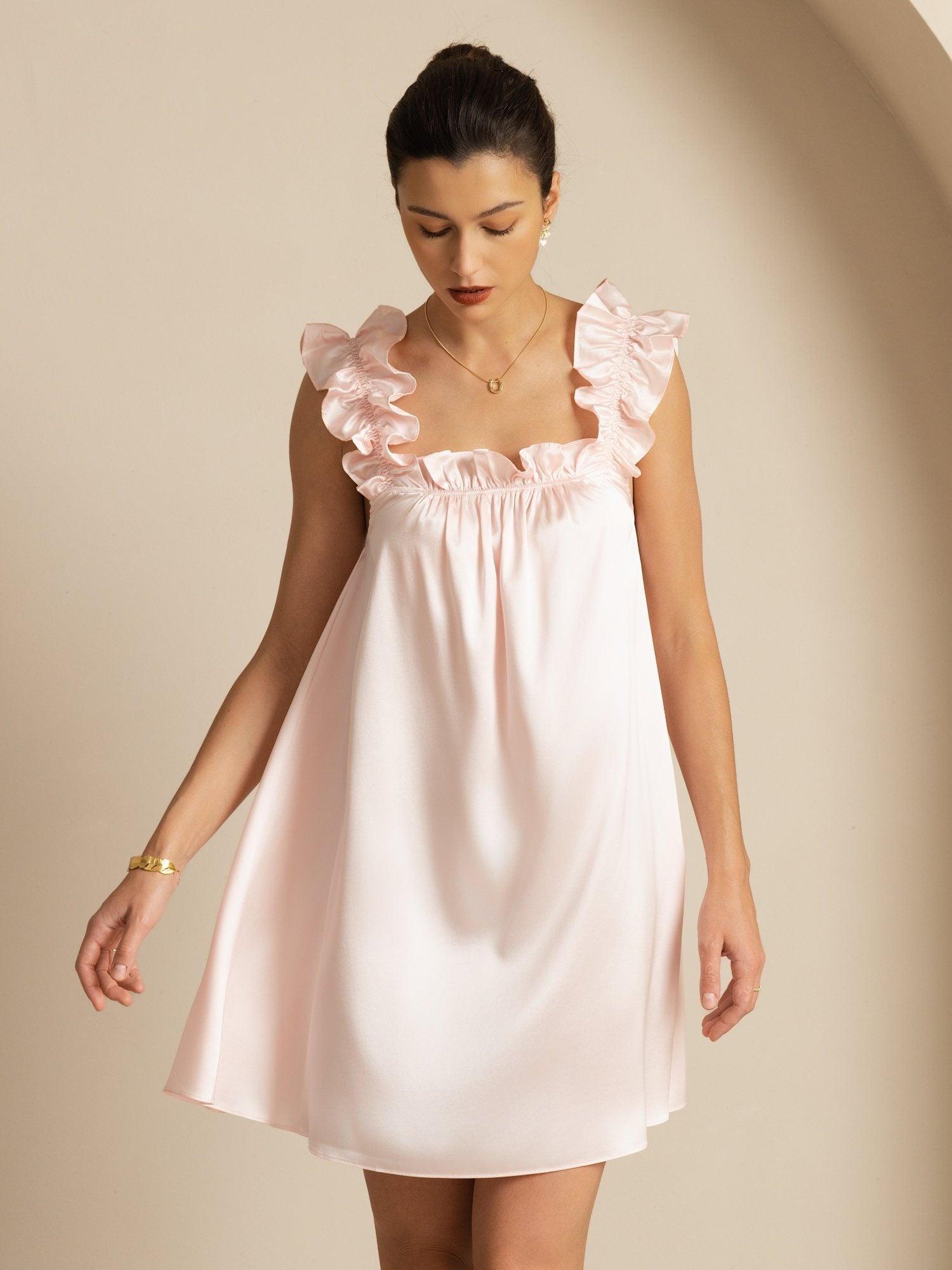 [Roze] SilkSilky-NL Sleeveless Square Neck Nachthemd 001