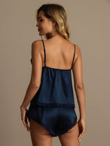 [Donkerblauw] SilkSilky-NL Spaghetti Strap V Neck Cami-Set 002