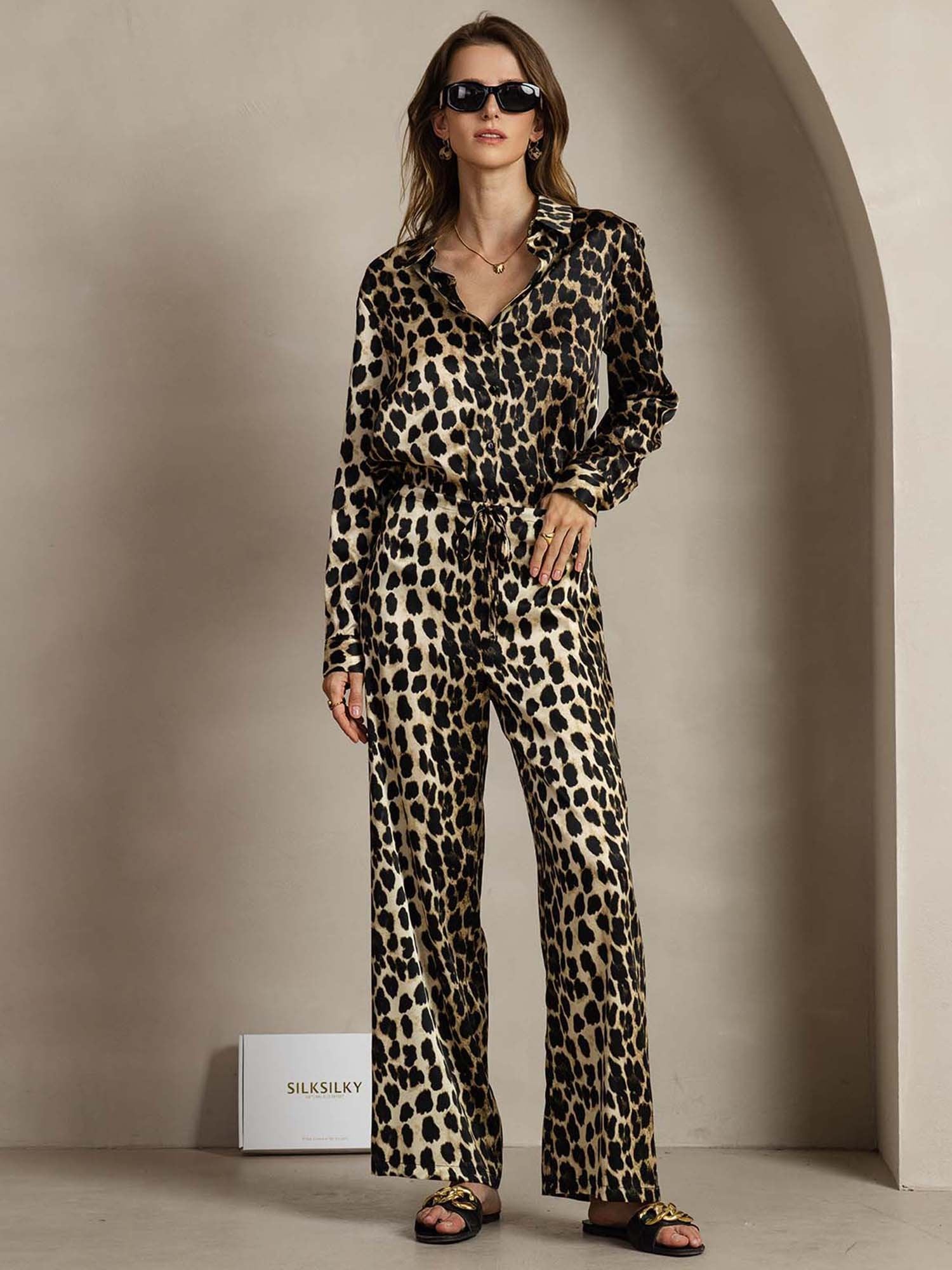 [Leopard] SilkSilky-NL 19Momme Zijde Kraag Women''s Outfit Sets 001