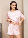 SilkSilky NL Pure Silk Korte Mouw Womens Pajamas Roze 001