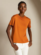 [Oranje] SilkSilky-NL 100% Silk Jersey Short Sleeve Mock Neck Dames T-Shirt 006