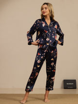[Marine Bloemen] SilkSilky-NL Lange Mouw Dames Pyjama Set 003