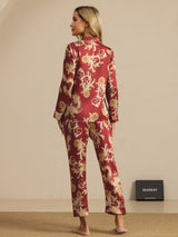 [Wijnrode Draak] SilkSilky-NL Lange Mouw Notchkraag Dames Pyjama Set 002