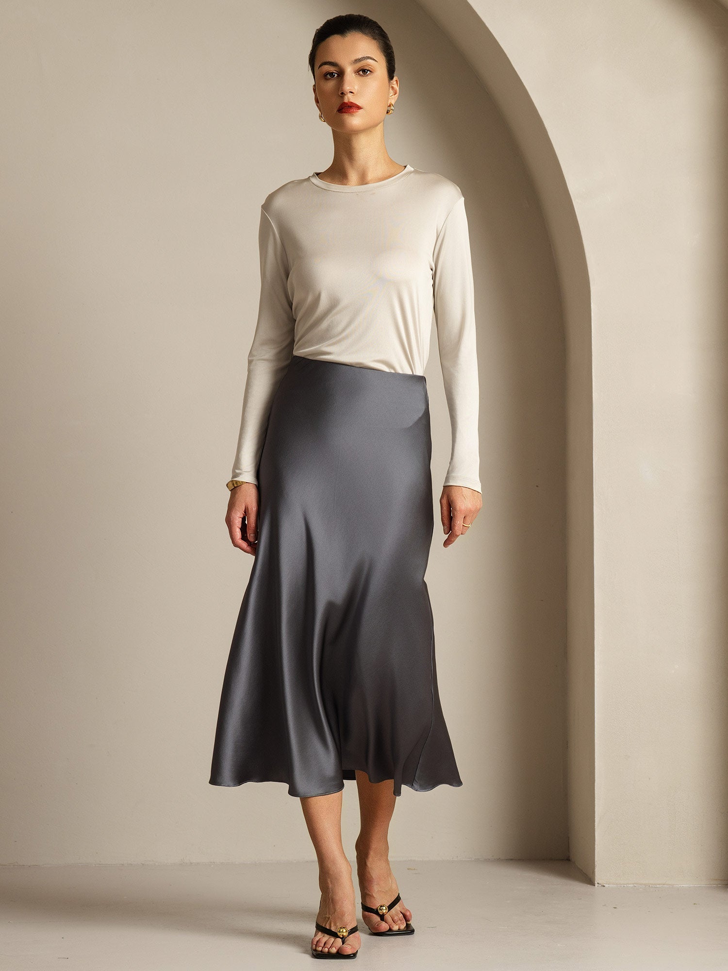 [Grijs] SilkSilky-NL Zijde Womens T-Shirt 015,