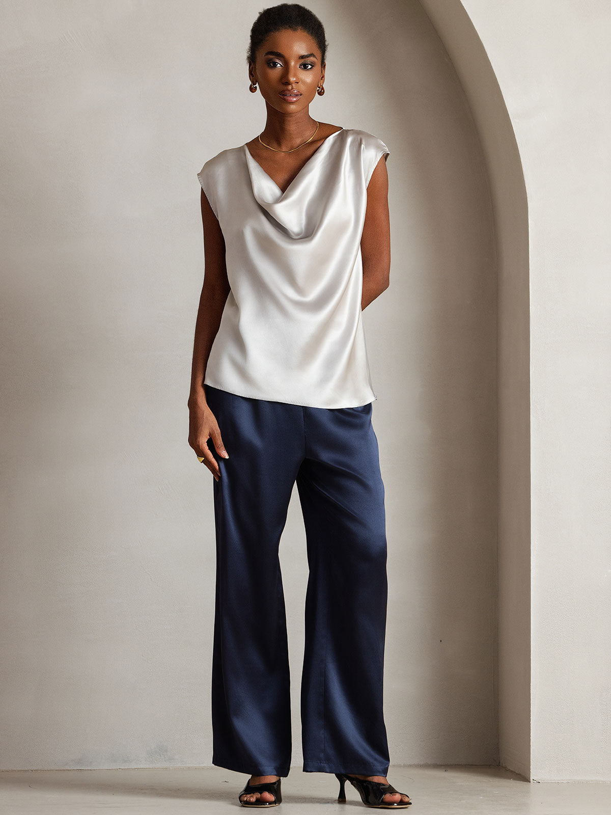 [Lichtgrijs] SilkSilky-NL 19Momme Zijde Mouwloos Womens T-Shirt 001