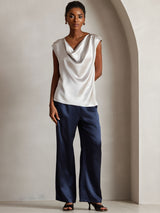 [Lichtgrijs] SilkSilky-NL Cap Sleeve Cowl Neck Dames T-Shirt 001