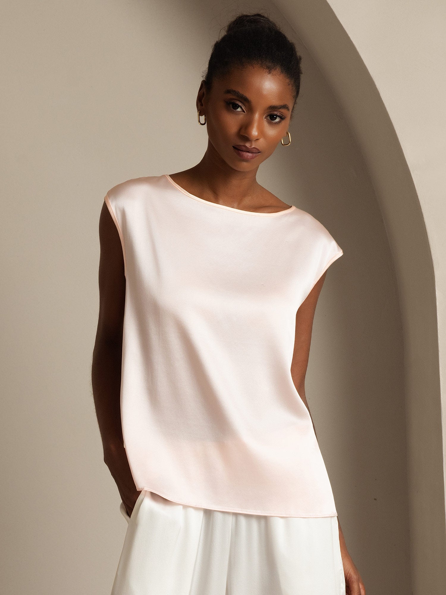 [Roze] SilkSilky-NL 19Momme Zijde Ronde Hals Dames T-Shirt 001,