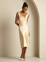 [Champagne] SilkSilky-NL Sleeveless Cowl Neck Jurk 006