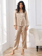 [Champagnegoud] SilkSilky-NL Long Sleeve Lapel Collar Dames Pyjama Set 003