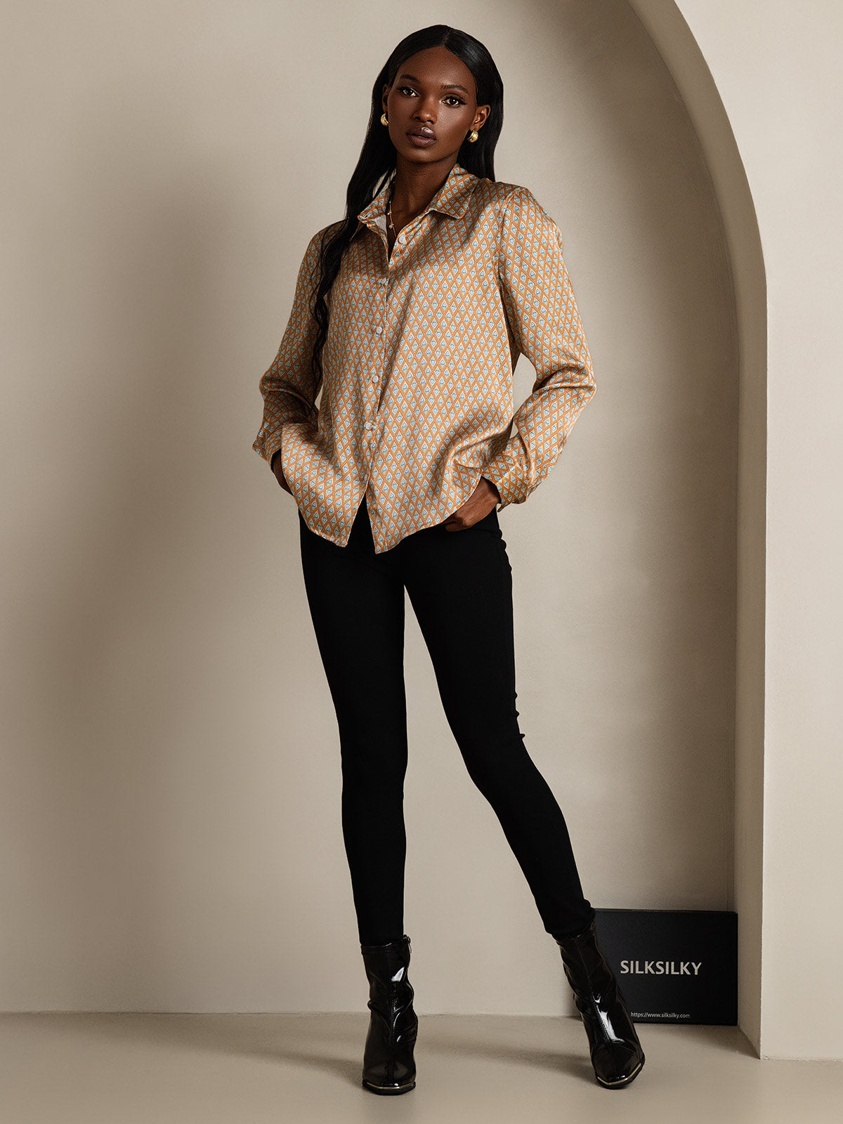 [Floral] SilkSilky-NL 19Momme Lange Mouw Reverskraag Dames Blouse 007