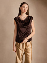 [Pure Chocolade] SilkSilky-NL Cap Sleeve Cowl Neck Dames T-Shirt 001