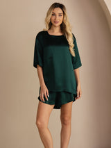 [Donkergroen] SilkSilky-NL Short Sleeve Split Dames Pyjama Set 003
