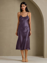 [Paars Grijs] SilkSilky-NL Spaghetti Strap V Neck Jurk 003