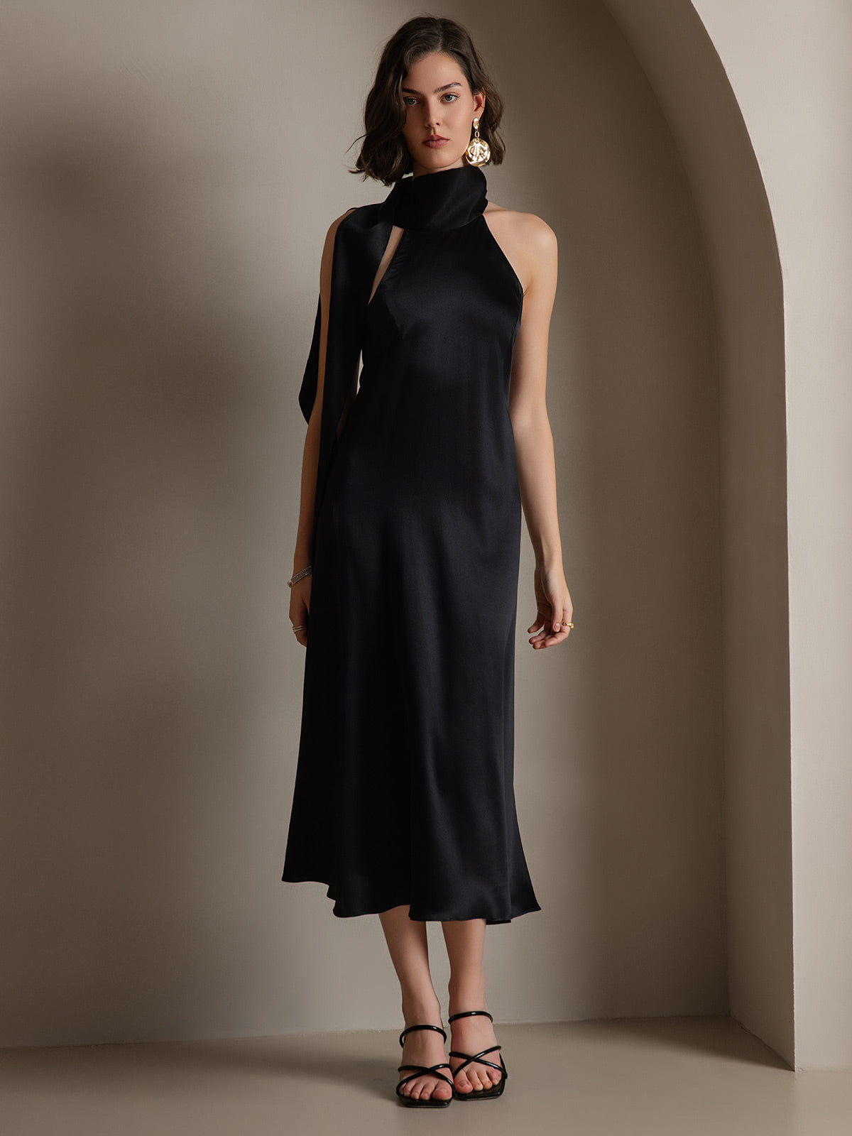 [Zwart] SilkSilky-NL 19Momme Mouwloos Jurk 005