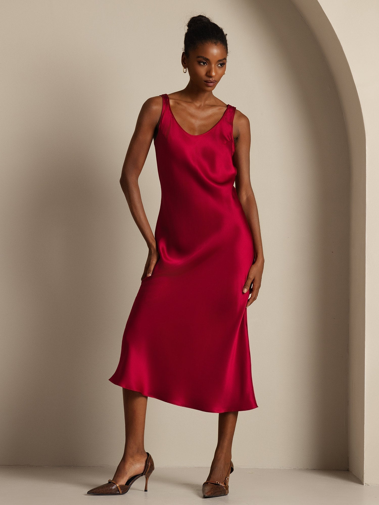 [Wijn] SilkSilky-NL Boat Hals Jurk 004,