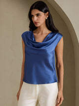 [Echt Petrol] SilkSilky-NL Cap Sleeve Cowl Neck Dames T-Shirt 001