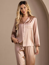 [Toscane] SilkSilky-NL Long Sleeve Lapel Collar Dames Pyjama Set 005