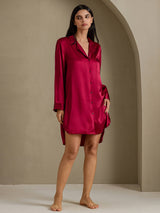[Wijn] SilkSilky-NL Long Sleeve Lapel Collar Slaap Hemd 006