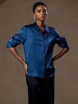 [Koningsblauw] SilkSilky-NL Long Sleeve Lapel Collar Dames Blouse 004