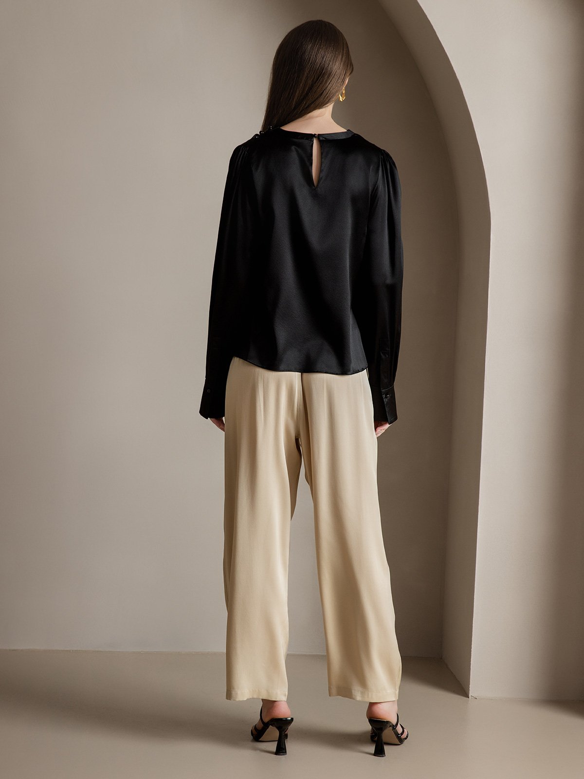 [Zwart] SilkSilky-NL 19Momme Zijde Womens Shirt 002