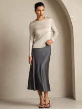 [Grijs] SilkSilky-NL Lange Mouw Crew Hals Dames T-Shirt 014
