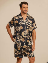 [Zwarte Draak] SilkSilky-NL Short Sleeve Notch Collar Heren Pyjama Set 001