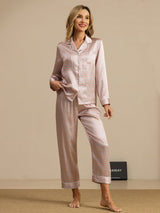 [Roze Hart Geo] SilkSilky-NL Short Sleeve Lapel Collar Dames Pyjama Set 004