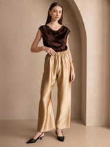 [Pure Chocolade] SilkSilky-NL Cap Sleeve Cowl Neck Dames T-Shirt 004