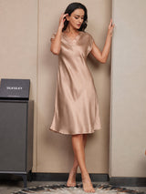 [Toscane] SilkSilky-NL Cap Sleeve V Neck Nachthemd 001