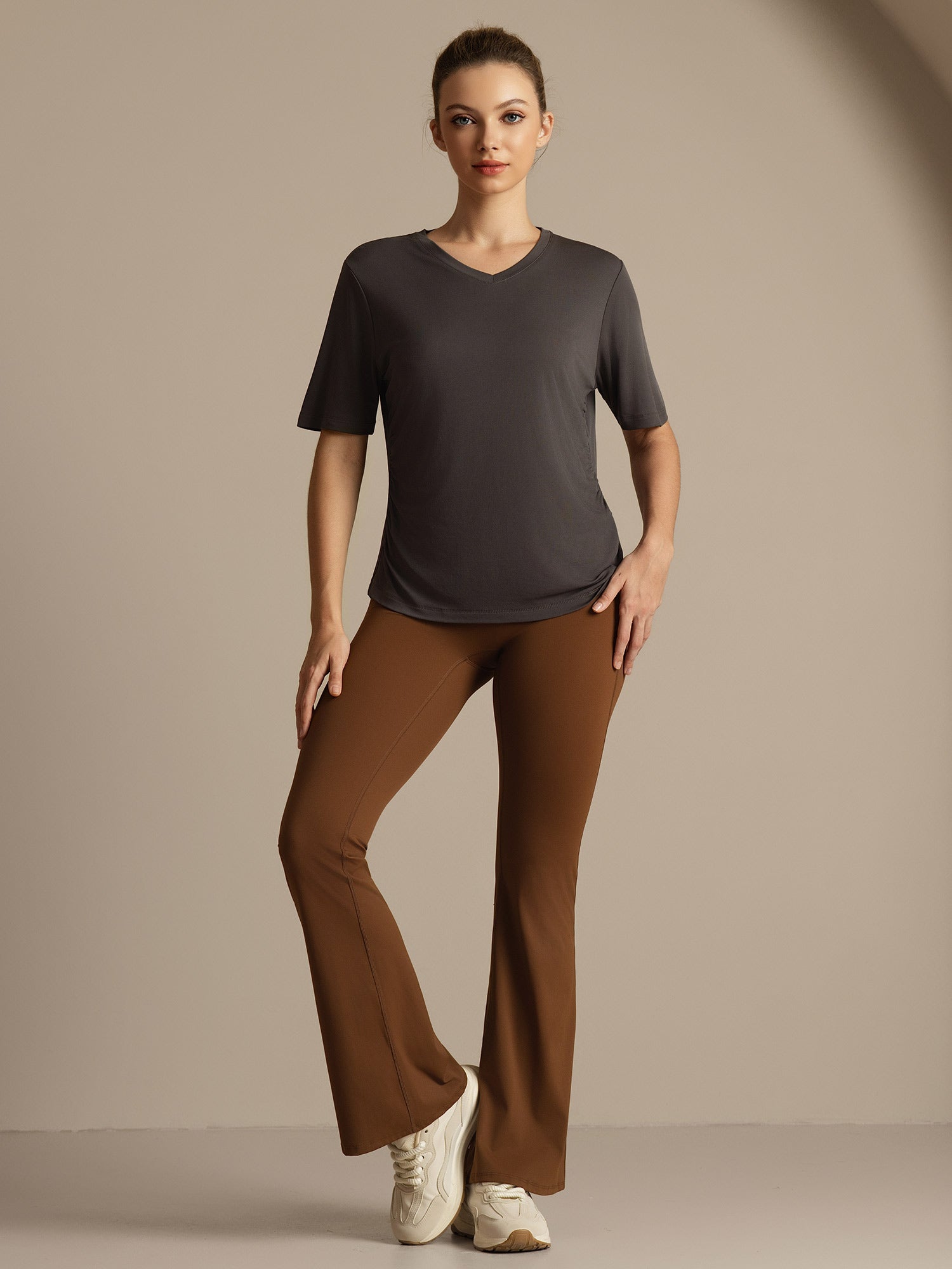 [Grijs] SilkSilky-NL Korte Mouw V Hals Dames T-Shirt 008