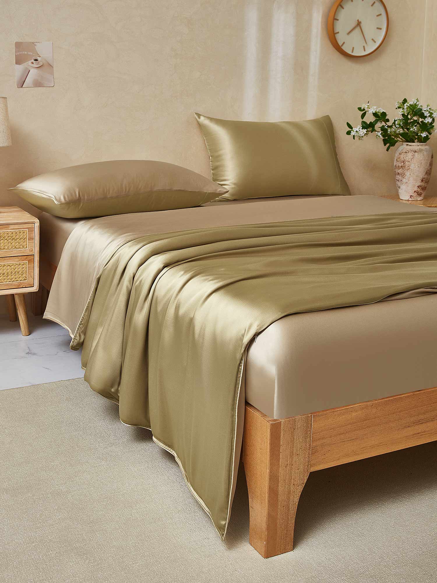 [Beige+Khaki] SilkSilky-NL 22Momme Bedding Set 003,