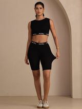 [Zwart] SilkSilky-NL Sleeveless Crew Neck Women's Outfit Sets 008