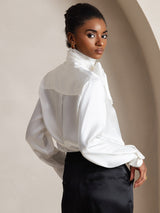 [Wit] SilkSilky-NL Long Sleeve Tie Neck Blouse 004