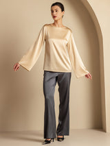 [Champagne] SilkSilky-NL Long Sleeve Boat Neck Blouse 008