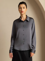 [Donkergrijs] SilkSilky-NL Long Sleeve Lapel Collar Dames Blouse 003