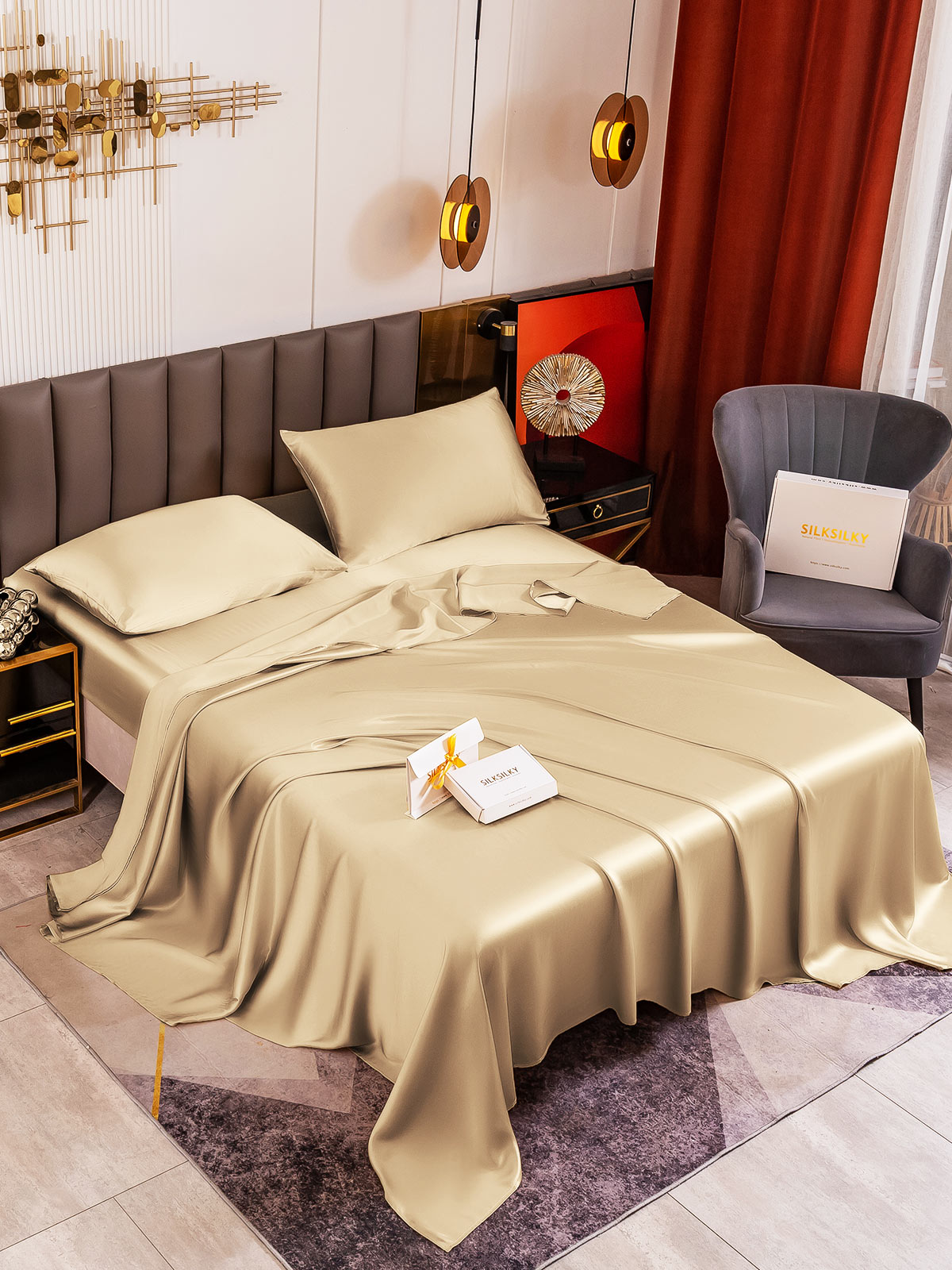 [Beige] SilkSilky-NL 19Momme Bedding Set 001