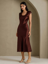 [Koffie] SilkSilky-NL Cap Sleeve Jurk 007