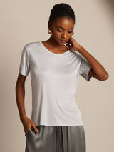 [Zilver] SilkSilky-NL Korte Mouw Ronde Hals Dames T-Shirt 006