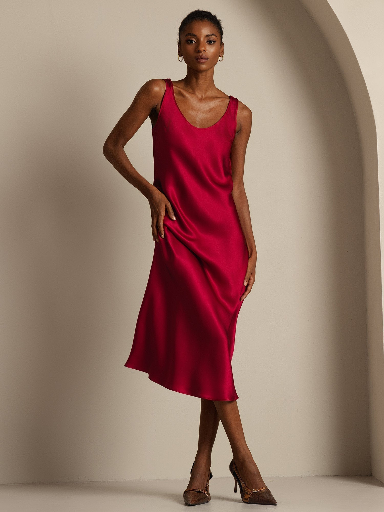 [Wijn] SilkSilky-NL Boat Hals Jurk 006,