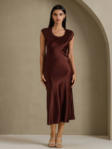 [Koffie] SilkSilky-NL Cap Sleeve Jurk 003