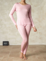 [Roze] SilkSilky-NL Lange Mouw Ronde Hals Dames Lange Onderkleding 003