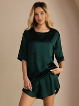 [Donkergroen] SilkSilky-NL Short Sleeve Round Neck Dames Pyjama Set 005