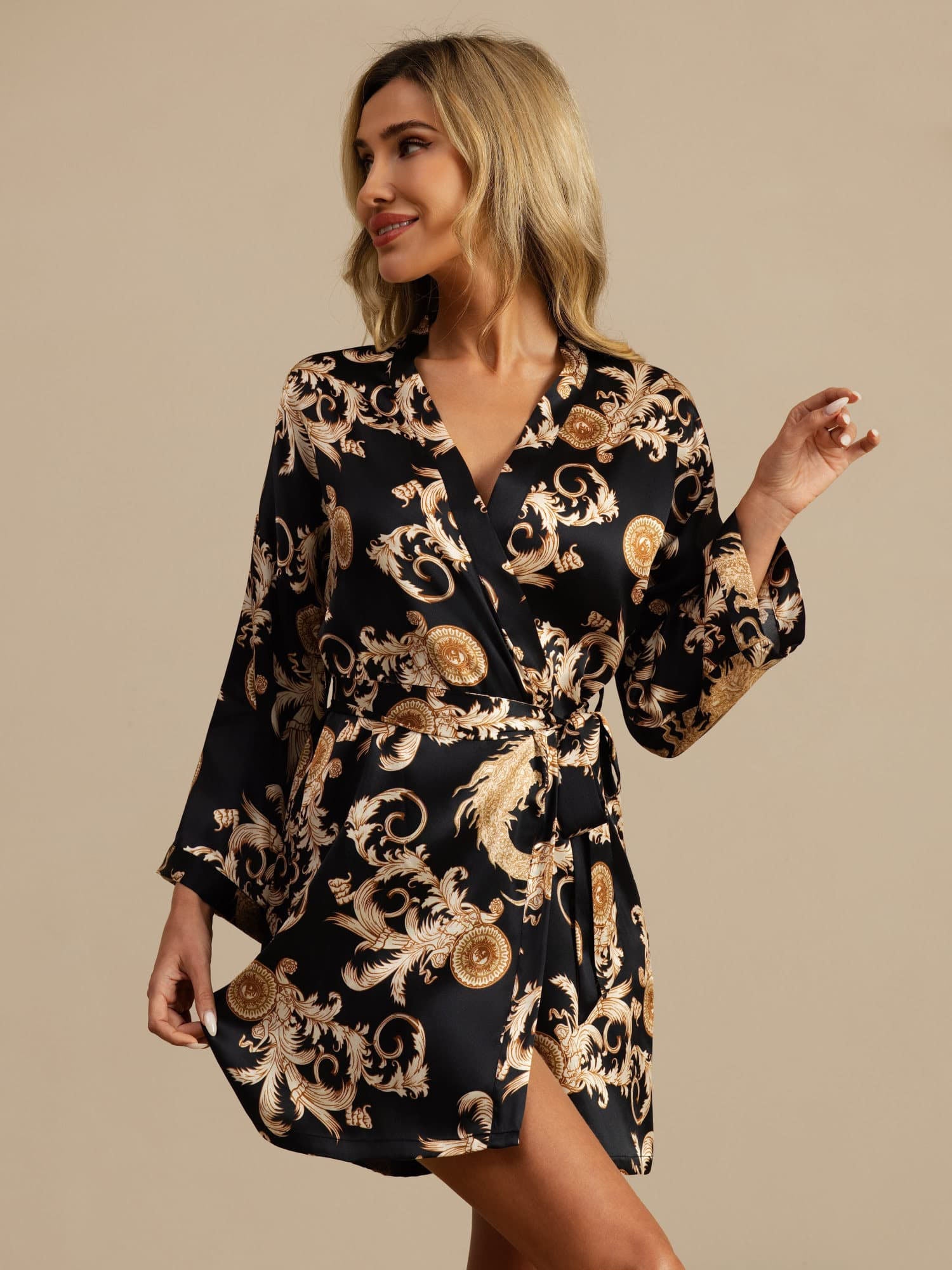 [Zwarte Draak] SilkSilky-NL 3/4 Mouw Dames Kamerjas 003