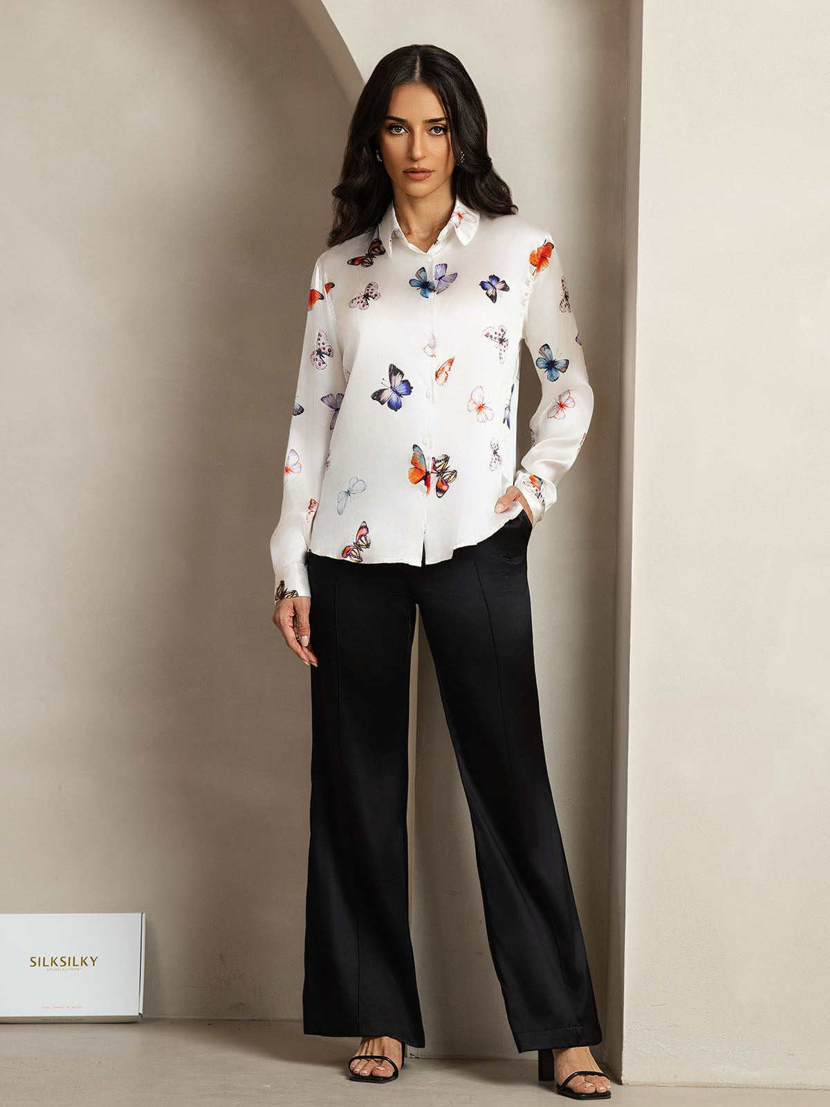 [Witte Vlinder] SilkSilky-NL Zijde Kraag Dames Blouse 003