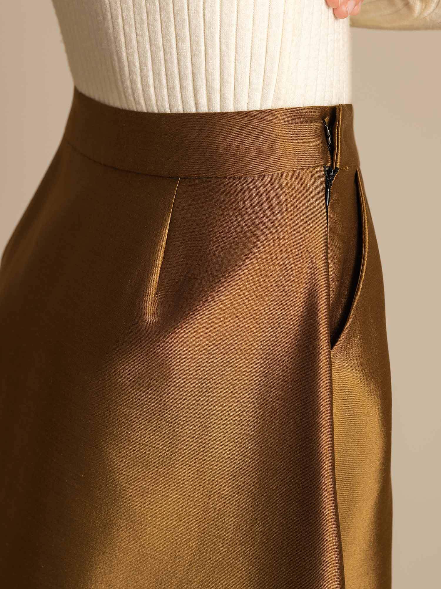 [Brons] SilkSilky-NL 32Momme Silk-Wool Blend Skirt 004,