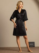 [Zwart] SilkSilky-NL Halve Mouw Dames Kamerjas 006